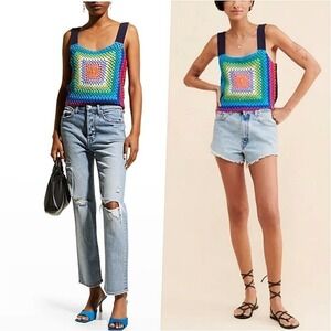 PISTOLA Granny Square Crochet Cropped Tank Top Small NWOT